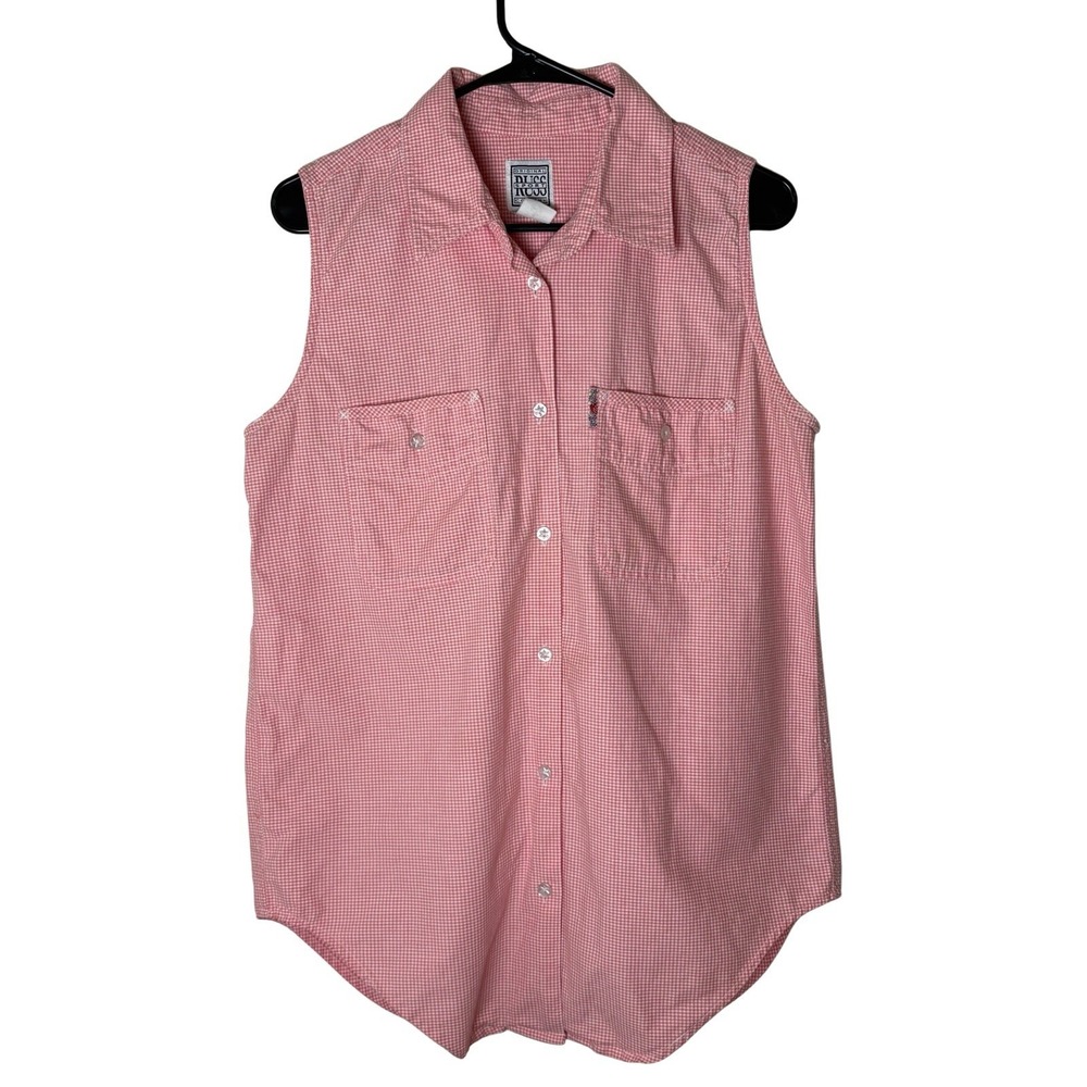 Vintage 90s Women’s Top Red Gingham Sleeveless Buttondown Cotton Sz M Butter Mom